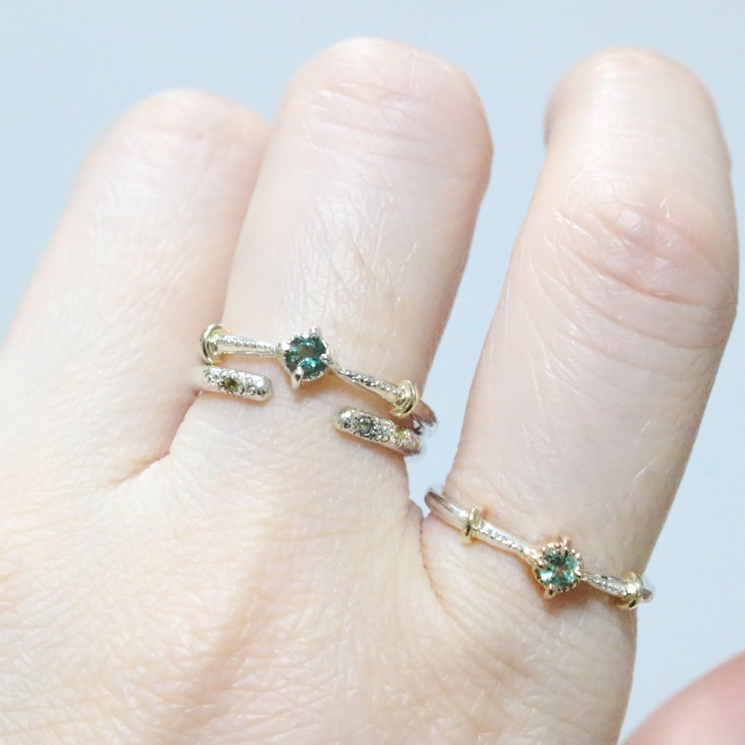 テリ✴︎濃グリーンのカラーチェンジガーネットK10小ワッカ太め