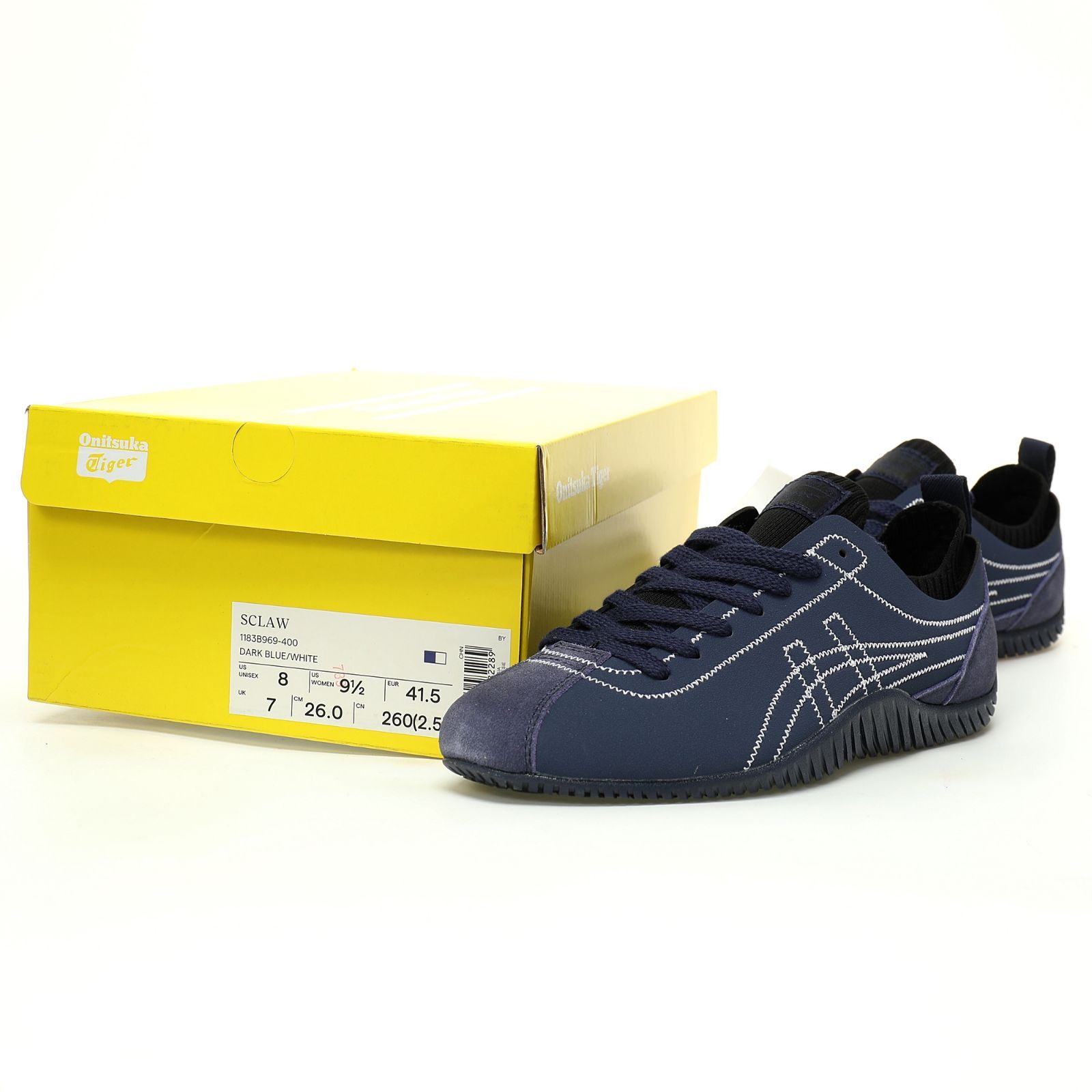 Onitsuka Tiger Sclaw Low レトロ スニーカー ネイビー 縫い目デザイン き