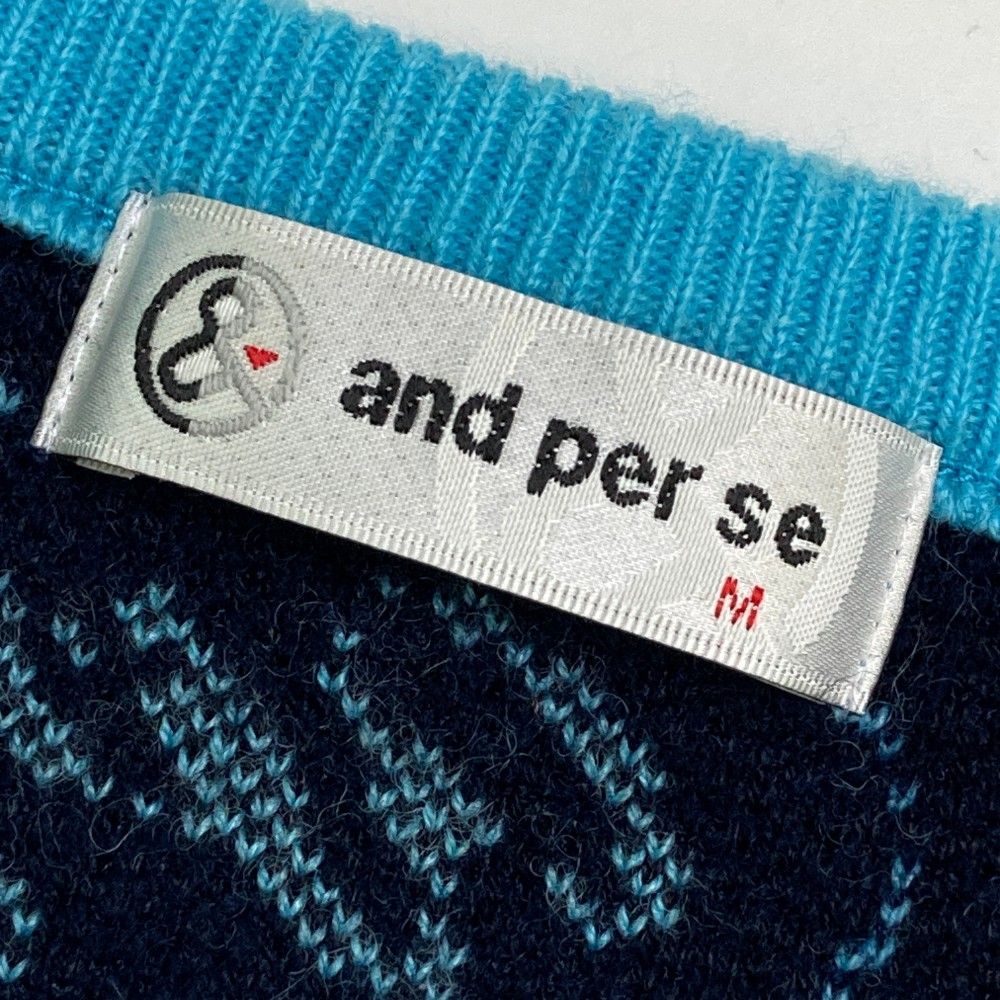 サイズ：M AND PER SE アンパスィ ニットセーター 総柄 ブルー系