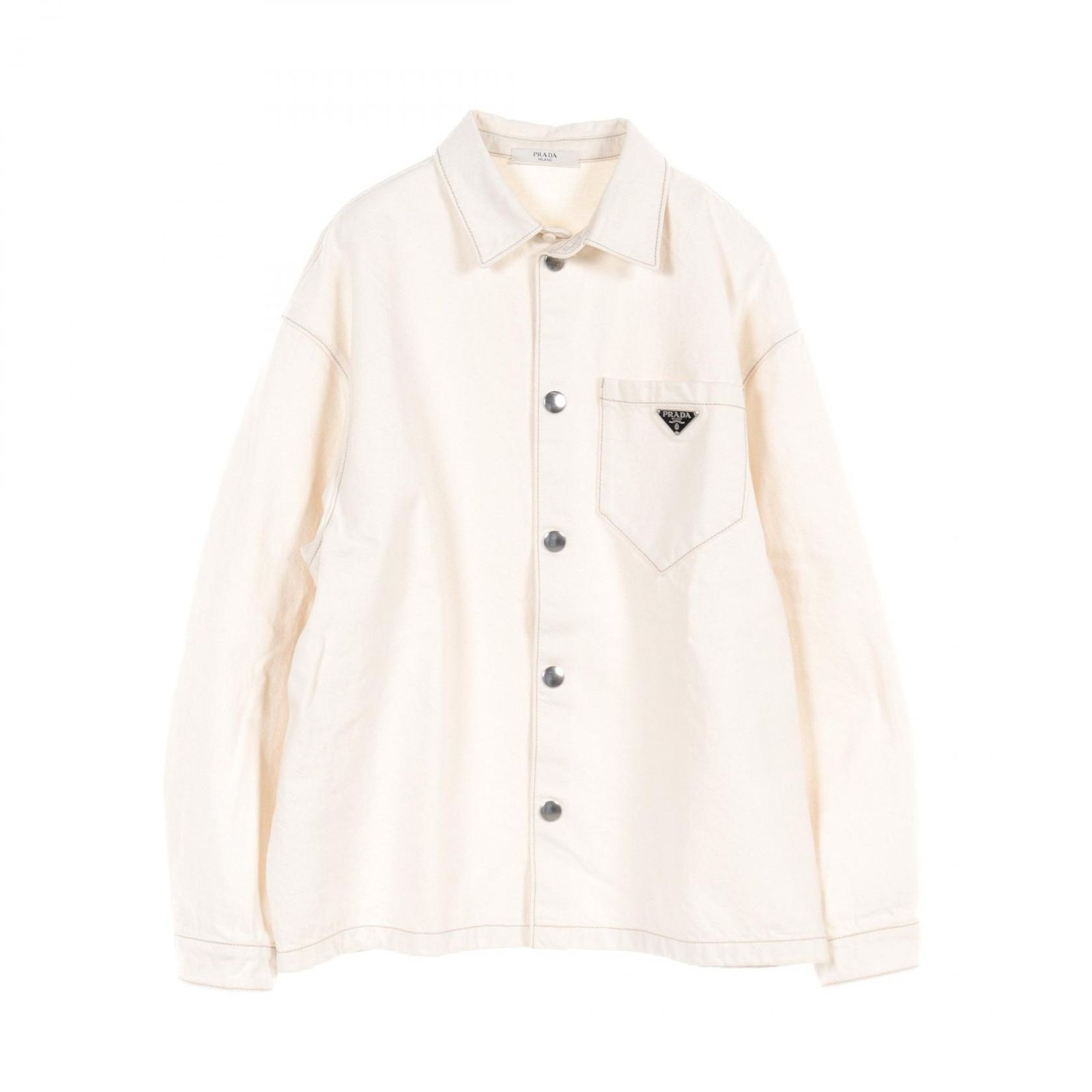 プラダ PRADA その他トップス トライアングルロゴ  GEC066 アイボリー コットン デニムシャツ メンズ Used B