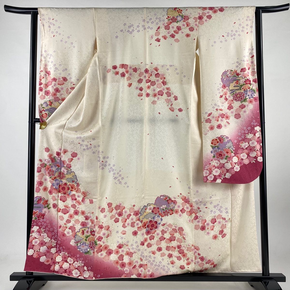 振袖 身丈157.5cm 裄丈62cm S 袷 雪輪 梅 金糸 金彩 クリーム 正絹