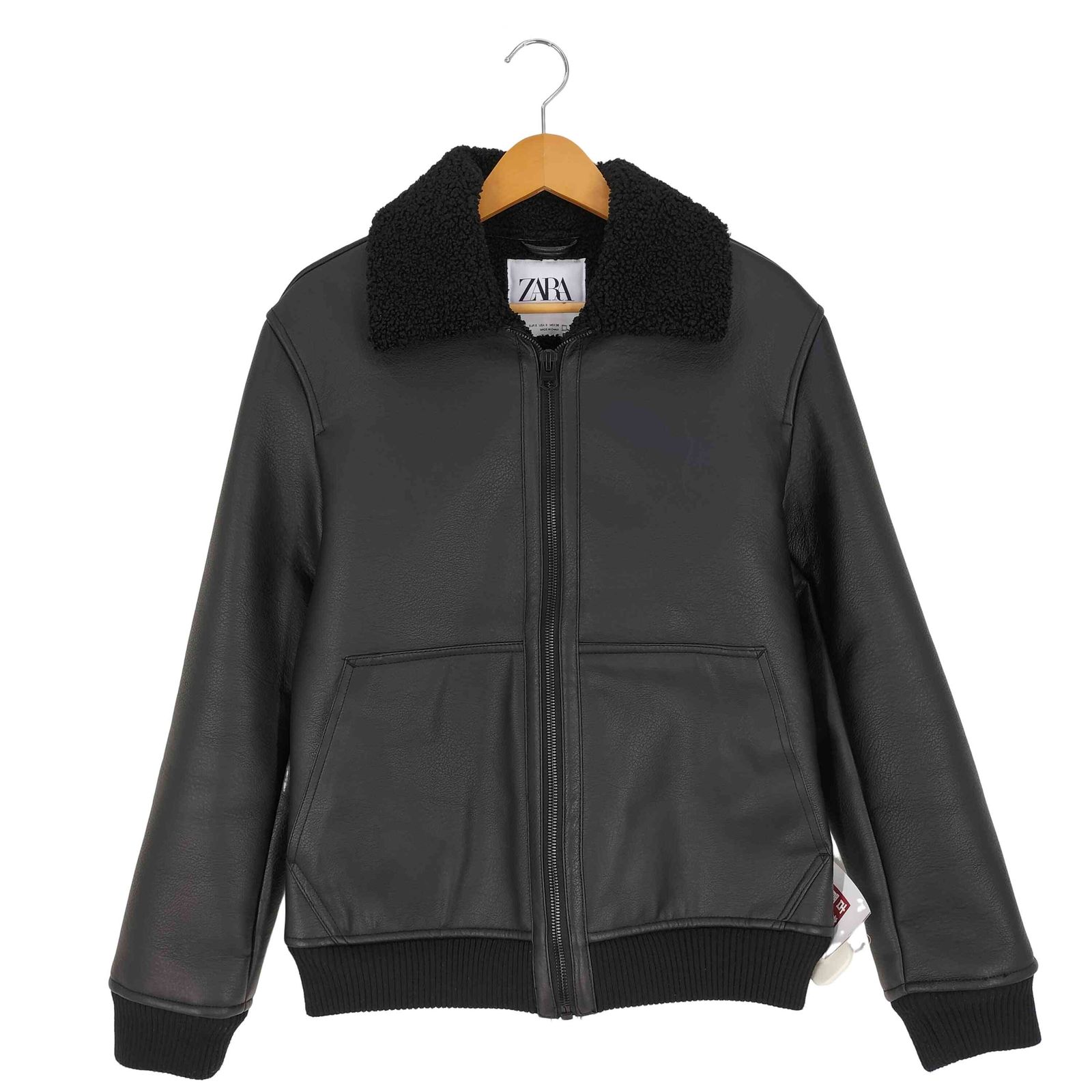 ザラ ZARA 襟ボア フェイクレザー ボンバージャケット メンズ import