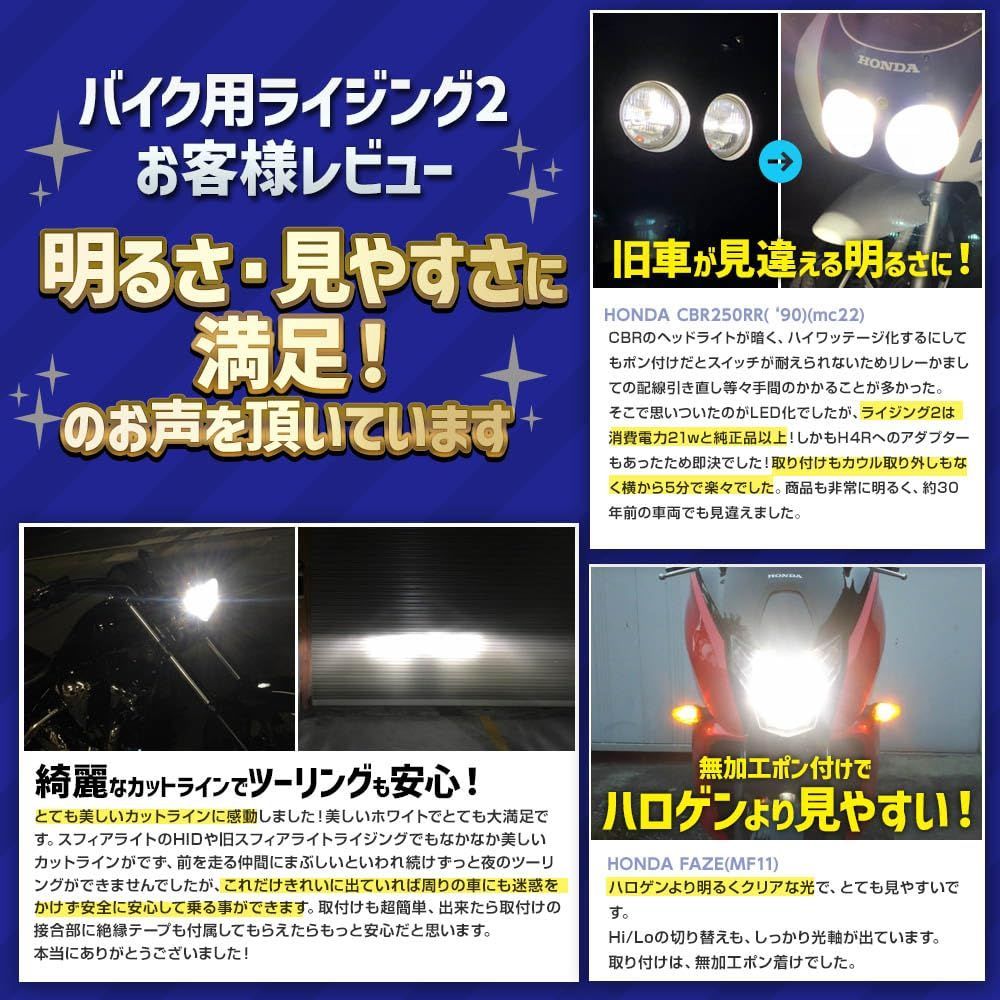 バイク RIZING2 HS1 LED ヘッドライト 6000K ホワイト 12V 1800lm 直流 スフィアライト 交流 兼用 車検対応 ファンレス バルブ 耐震20G 二輪 ライジング2 SPHERELIGHT SRBHS1060