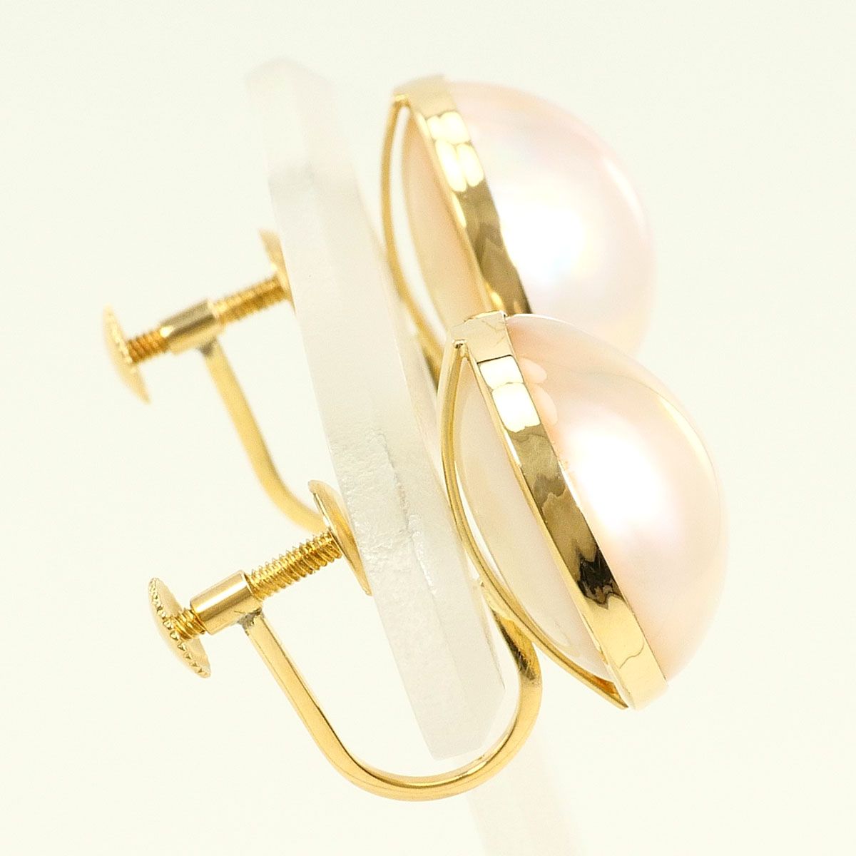 学問的な K18YG イヤリング clip-on earrings マベパール 真珠 総重量約4.8g