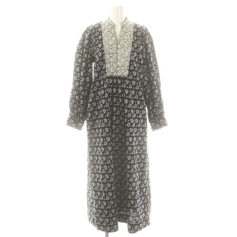 ヌキテパ NE QUITTEZ PAS! Sheeting Flower Print Gather Sleeve Dress ワンピース ロング 総柄 長袖 S ブラック |HK OS