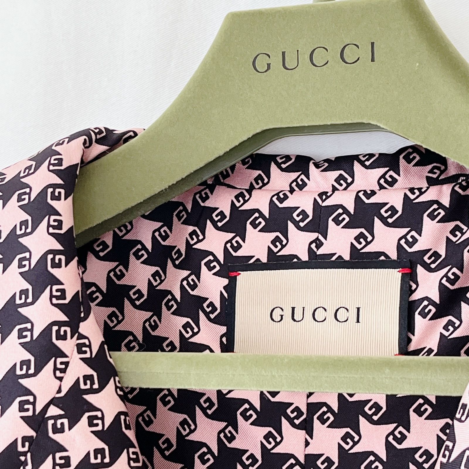 408】新品同様 グッチ レディース ハウンドトゥース ウール 総ロゴ 