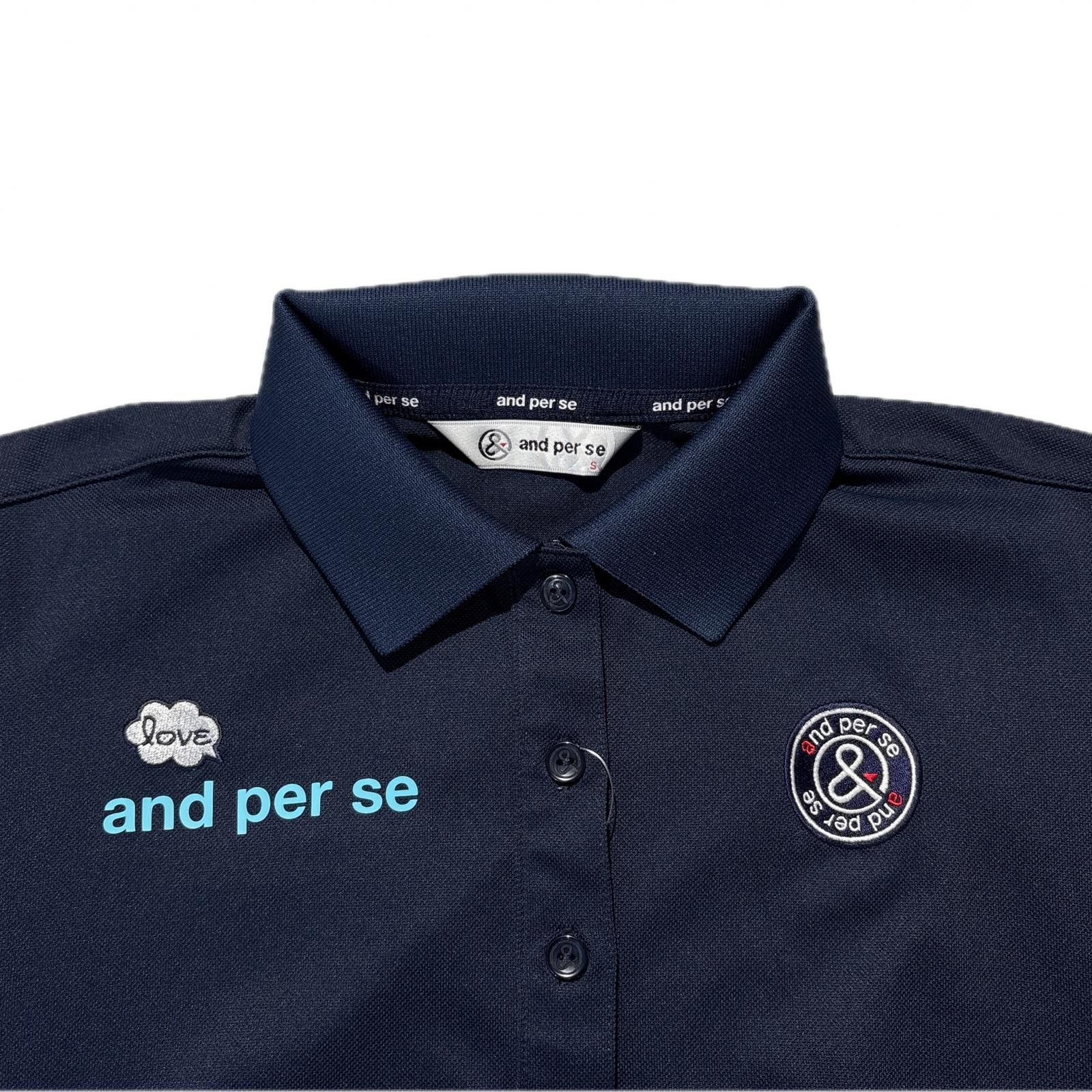 and per se 青い文字プリント ポロシャツ per and se 夜空のきらめき