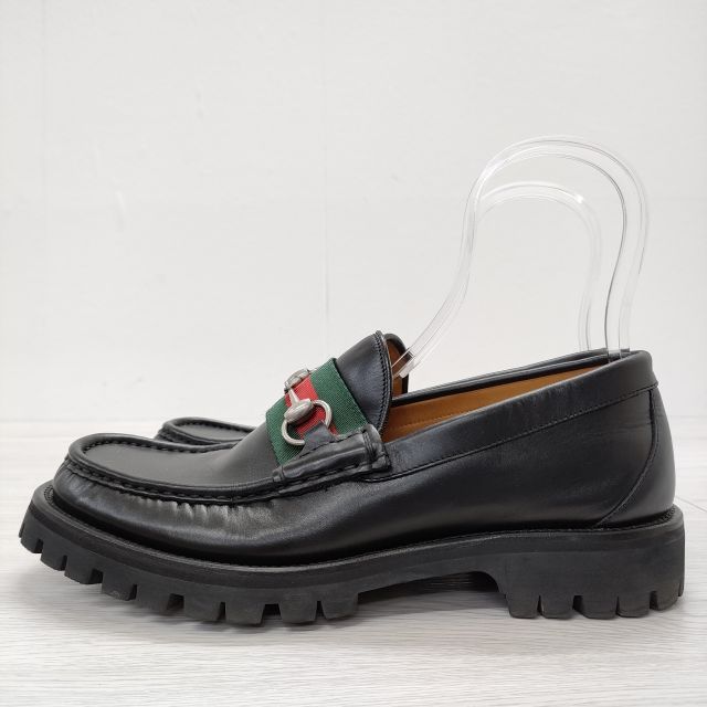 GUCCI シェリーライン ホースビットローファー サイズ6 1/2 ローファー ブラック メンズ グッチ【中古】4-0703G◎