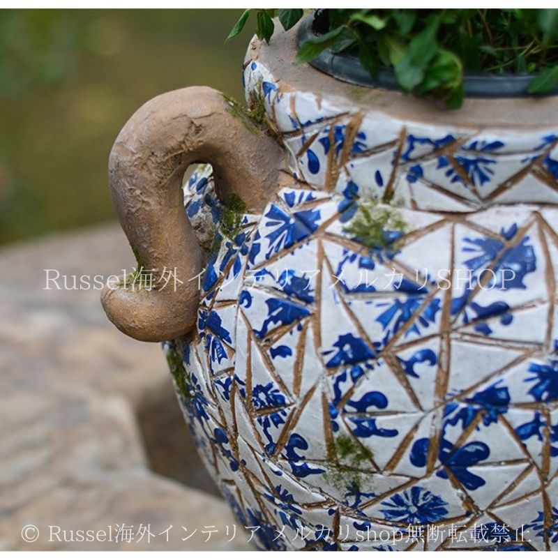 プランター 植木鉢 丸いフォルム 青 ヴィンテージ調 ブルー フラワーポット ガーデニング 雑貨 ガーデン雑貨 ガーデンインテリア ガーデン インテリア 庭の装飾 お洒落 おしゃれ 8-14 YUZUMIYA_COM