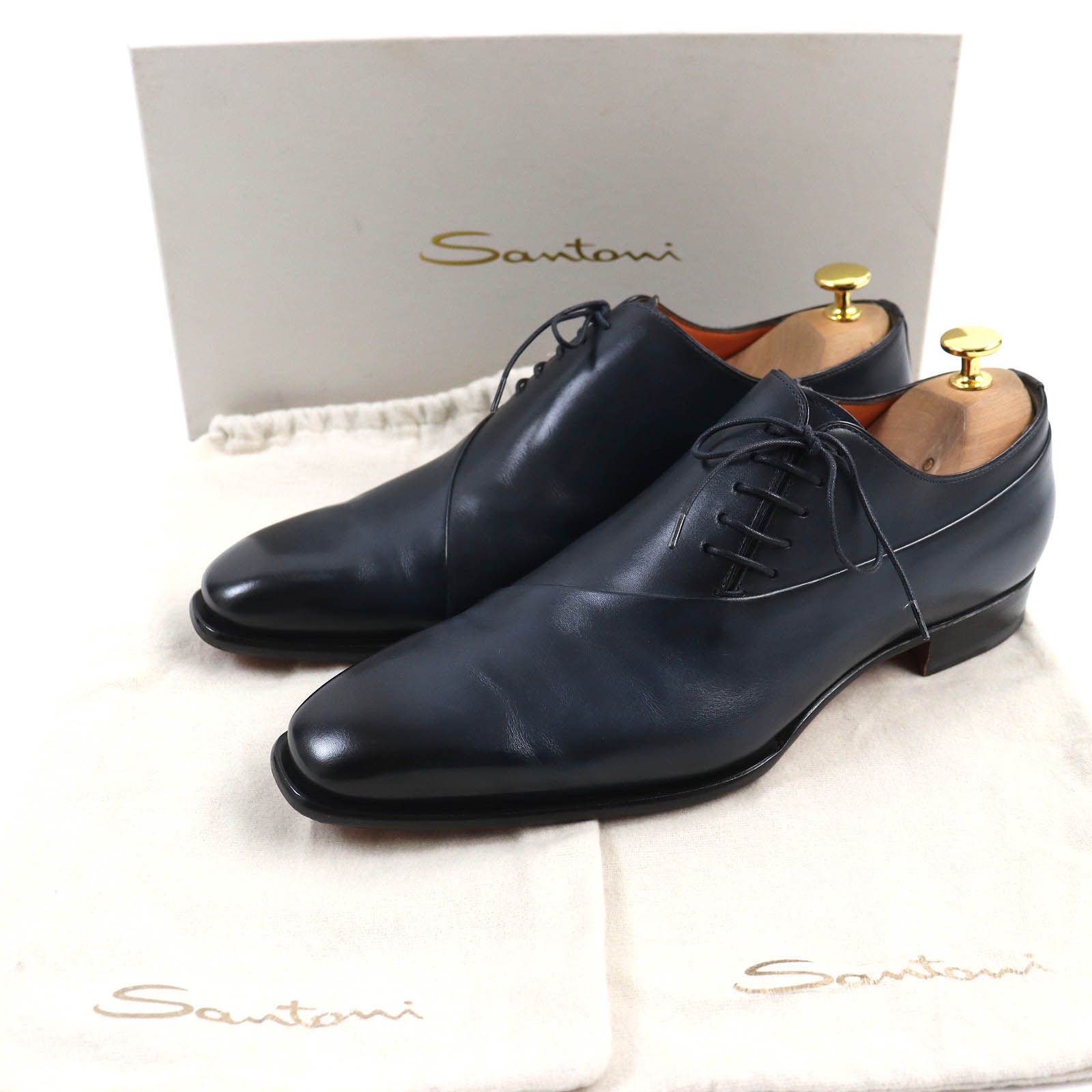 美品△Santoni サントーニ B69B プレーントゥ サイドレース ドレスシューズ レザーシューズ ネイビー 6.5 保存袋付き イタリア製  メンズ - メルカリ