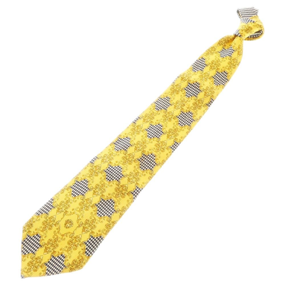 VERSACE (ヴェルサーチ) 総柄 シルクネクタイ イエロー