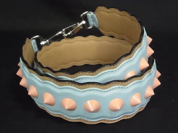 FENDI フェンディ ストラップユー レザー スタッズ バッグ用 ショルダーストラップ ライトブルー系 マルチ AJ 6289