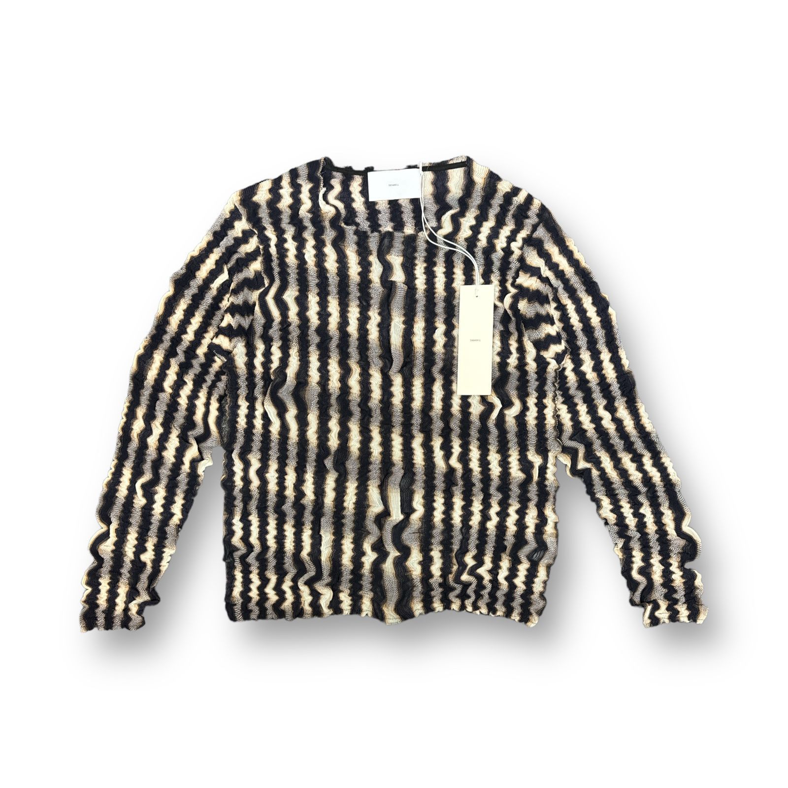 SUGARHILL SHEER PLEATED OMBRE PLAID TOPS SUGARHILL SHEER PLEATED OMBRE PLAID TOPS