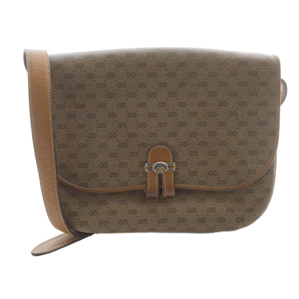 グッチ GUCCI オールドグッチ ヴィンテージ GG柄 フラップ ショルダーバッグ PVC ロゴ 茶