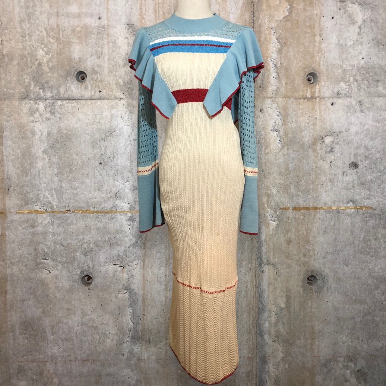 mame kurogouchi(マメクロゴウチ) 18SS mame Nostalgic Pattern Knit Dress/ワンピース/ドレス  MM18SS-KN040 1 ブルー - メルカリ