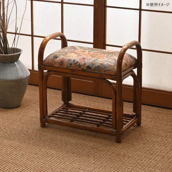 ラタン製座椅子 ブラウン 籐 座椅子 フットレスト付 ハイバック 三つ折椅子 ラタン家具 WAHOO 座