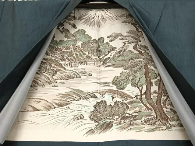 平和屋着物○男性 紬 アンサンブル 青藍色 正絹 逸品 AAAV9069np