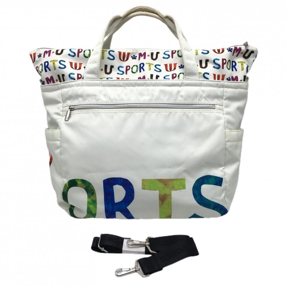 【美品】MUスポーツ　トートバッグ(アイボリー) MUスポーツ 2WAYビッグトートバッグ 白×マルチカラー ジップ部
