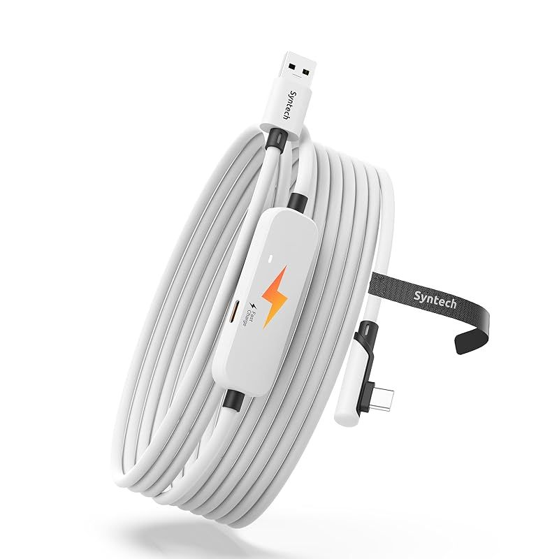 Syntech リンクケーブル 5M 充電付き Meta Quest 3S|Quest 3|Quest 2|Pico 4 に対応 別の充電ポート付き VR リンクケーブル USB 3.0 から Type C コード ライト PC|SteamVR 用