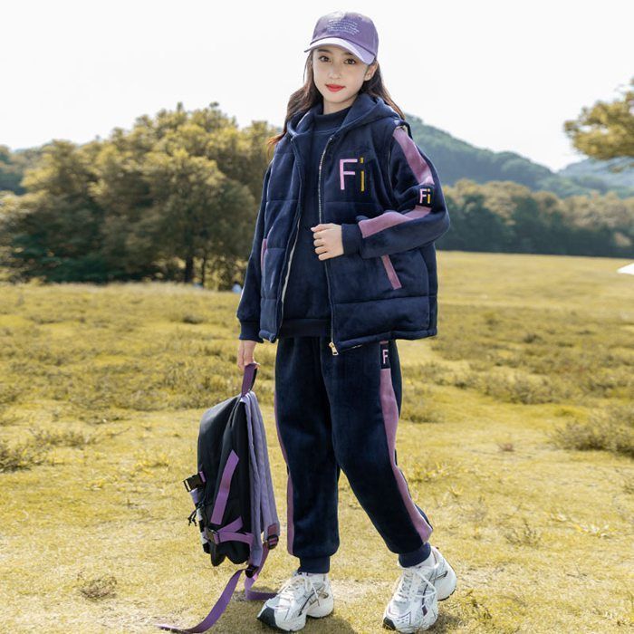  セットアップ 女の子 キッズ 子供服 長袖 上下3点セット 裏起毛 トレーナー ベスト ロングパンツ スポーツウェア スウェット カジュアル お出かけ 通学着 普段着 韓国風 秋冬 ギフトb その他 キッズファッション小物