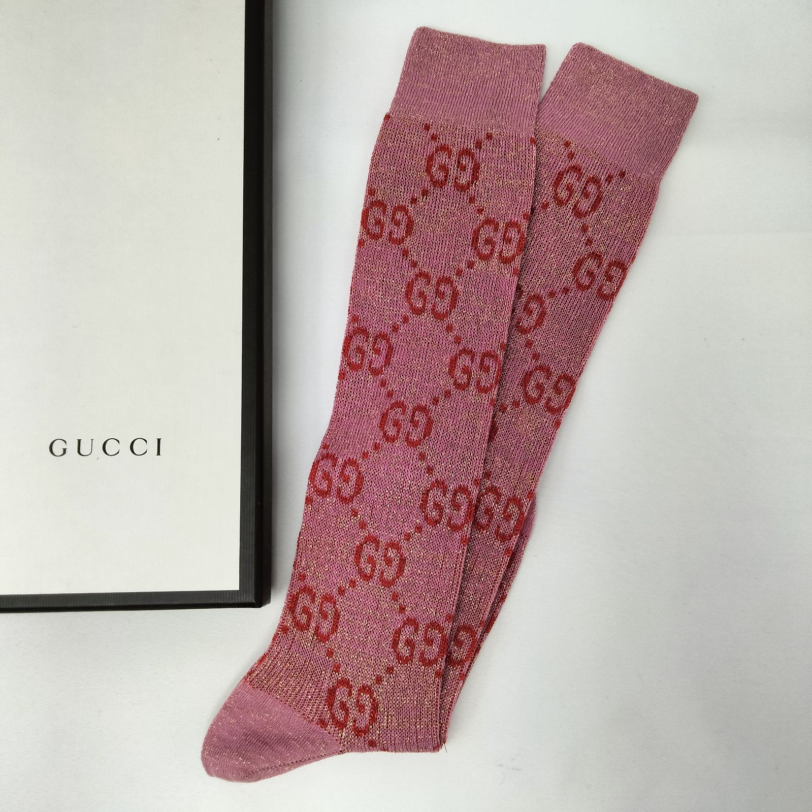 ️GUCCI ️グッチ GG柄 きらきら ハイソックス ラメソックス ソックス 靴下 ピンク レディース