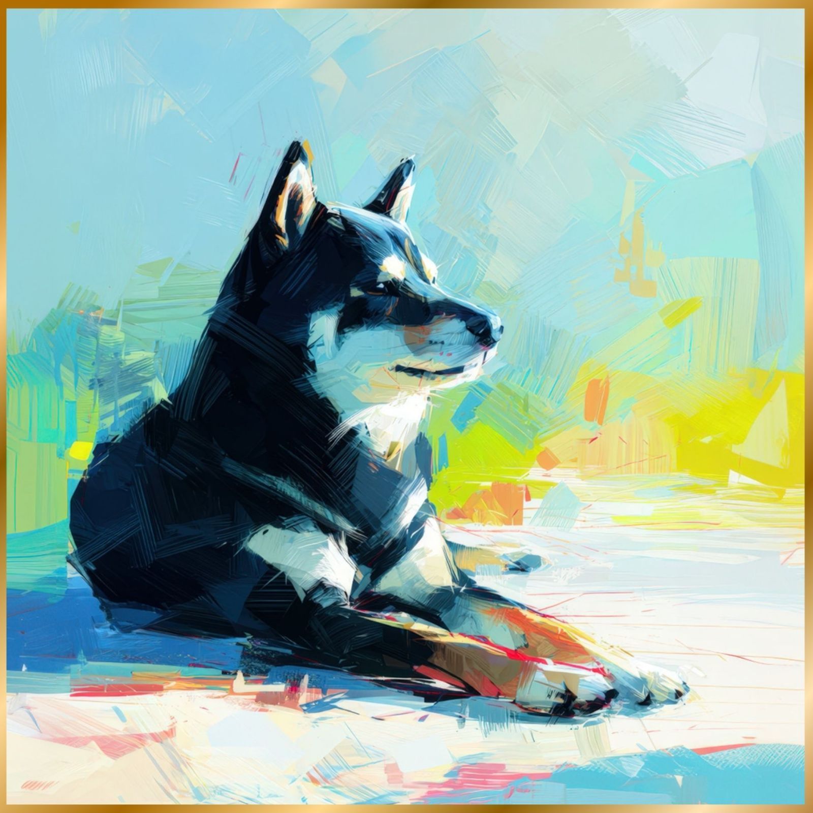 黒柴犬 豆柴犬とビーチのスケッチ No.1 海 犬の絵 犬のイラスト おしゃれ ミニマリスト ミニマリズム シンプル インテリアアート ペットロス うちの子 記念日 アートポスター ギフト プレゼント