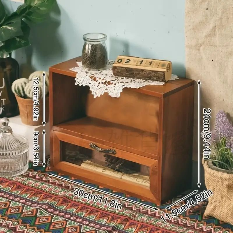 デスクトップファイルキャビネット - 無垢材収納ボックス、木製