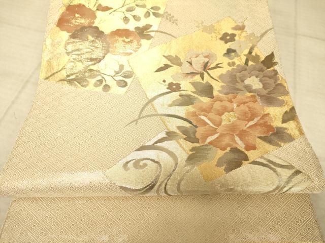 平和屋着物◎佐賀錦 六通柄袋帯 色紙花文 金糸 正絹 逸品