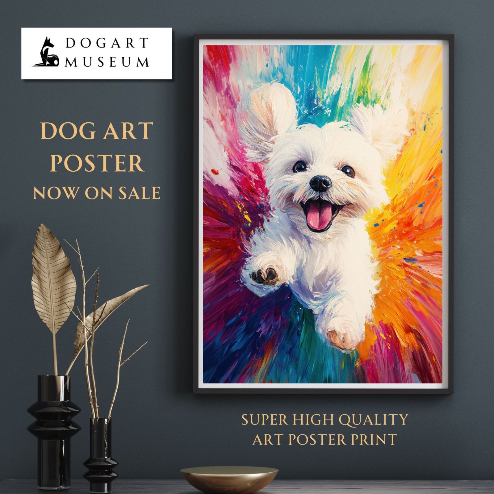 【虹色の人生 - マルチーズ犬 No.3】レインボー・ペットロス・うちの子・記念日・アートポスター・犬の絵・犬のイラスト・ギフト・プレゼント