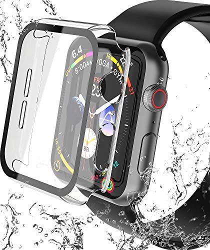 40mm_クリア 2022改進版 防水モデルSmilelane Apple Watch SE2 SESeries 6 5 4 40mm 防水ケース， 超薄型 PC+ガラス素材 一体型 強化ガラス画面カバー 全面保護 超薄型 装着簡単 耐衝撃 高透過率 指紋防止