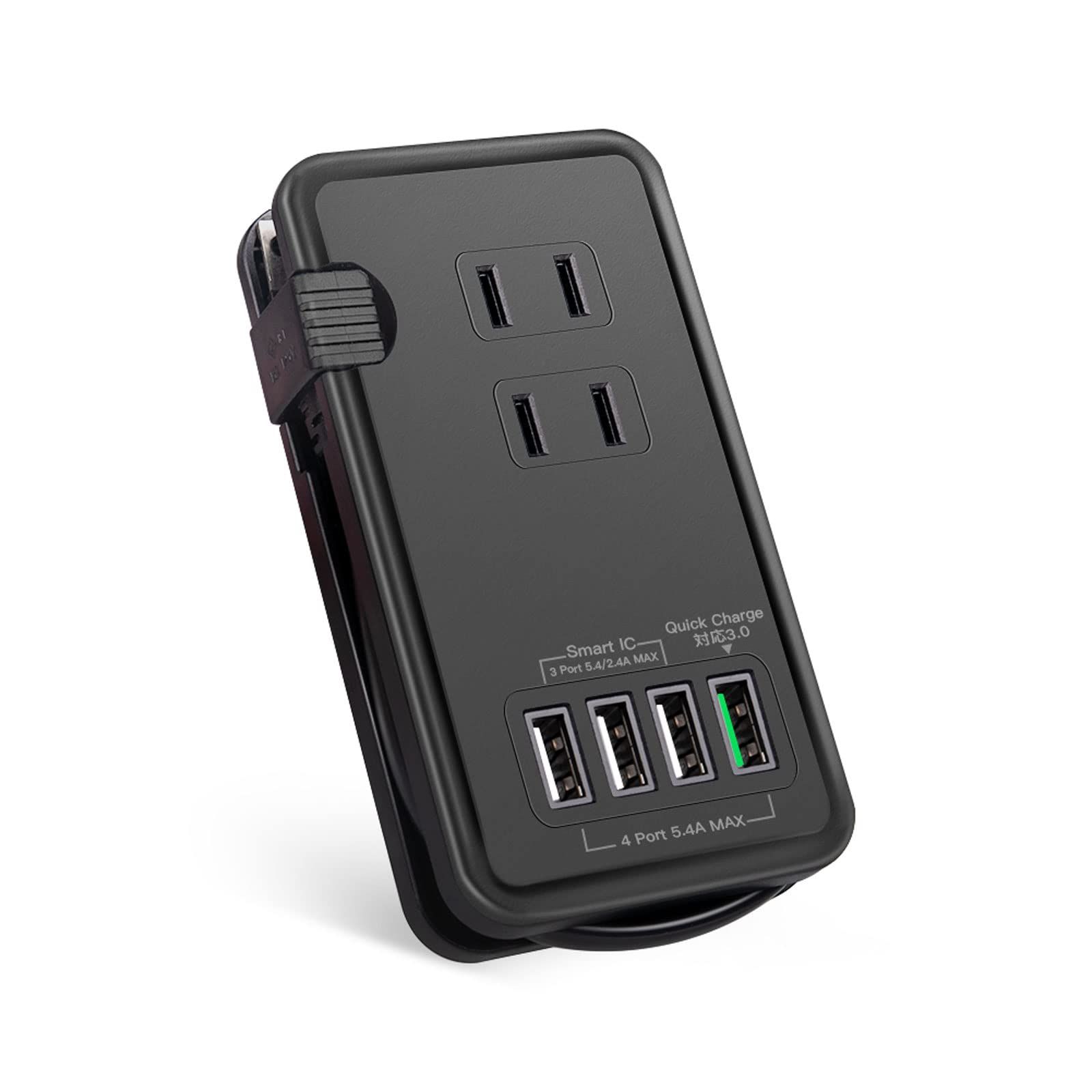 Ewin 電源タップ usb充電ポート qc3.0 急速充電 usbコンセント ac アダプター 一体式 3個口 4USBポート コンセントタップ 延長コード 25cm 過電保護 軽量 コンパクト 節電 旅行 iPad iPhone タブレット ス
