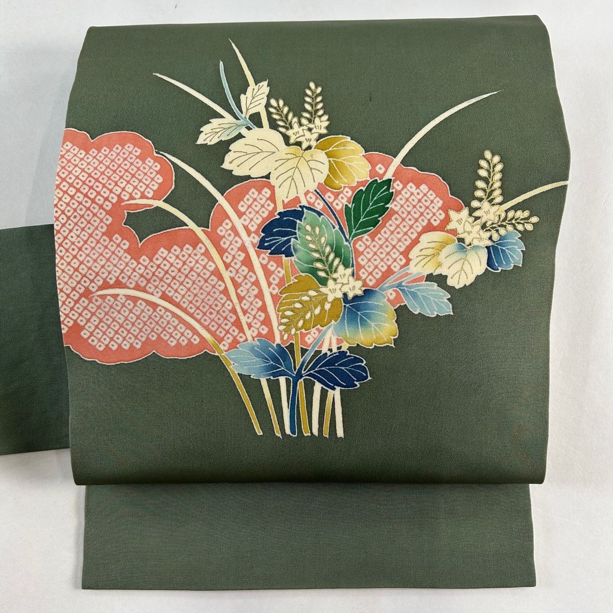 名古屋帯 秀品 桐 雲文 金彩 灰緑 正絹