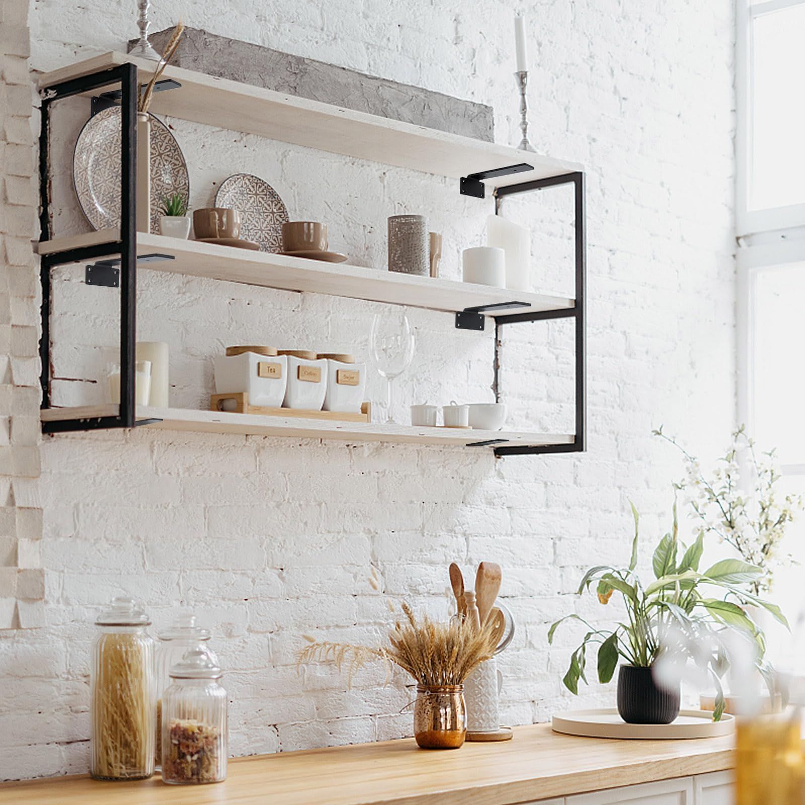 人気商品】アイアンブラケット 頑丈 隠し棚受け 最大荷重90KG 4個