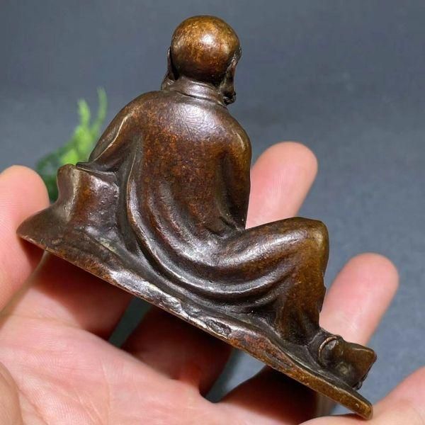 銅制 達磨静思 鎮紙 圧紙 茶寵 茶台仏像 博古架 装飾品 工芸品