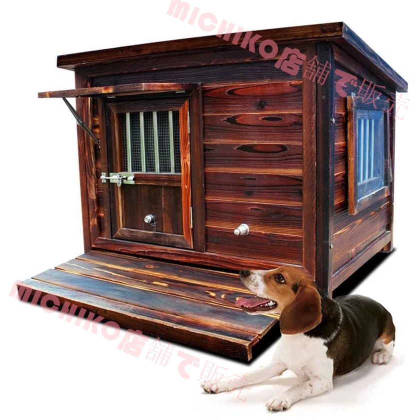 犬小屋 屋外用 無垢材 木製 犬舎 中型犬 大型犬 超大型犬 ドア付き 大型屋外犬小屋 犬用ハウス 引 Lき出し式底板 通気性 暖かい 全天候型 日焼け対策 防風 雨除け 耐炭酸化と腐敗 安定性と耐久性 組立簡単 水洗い