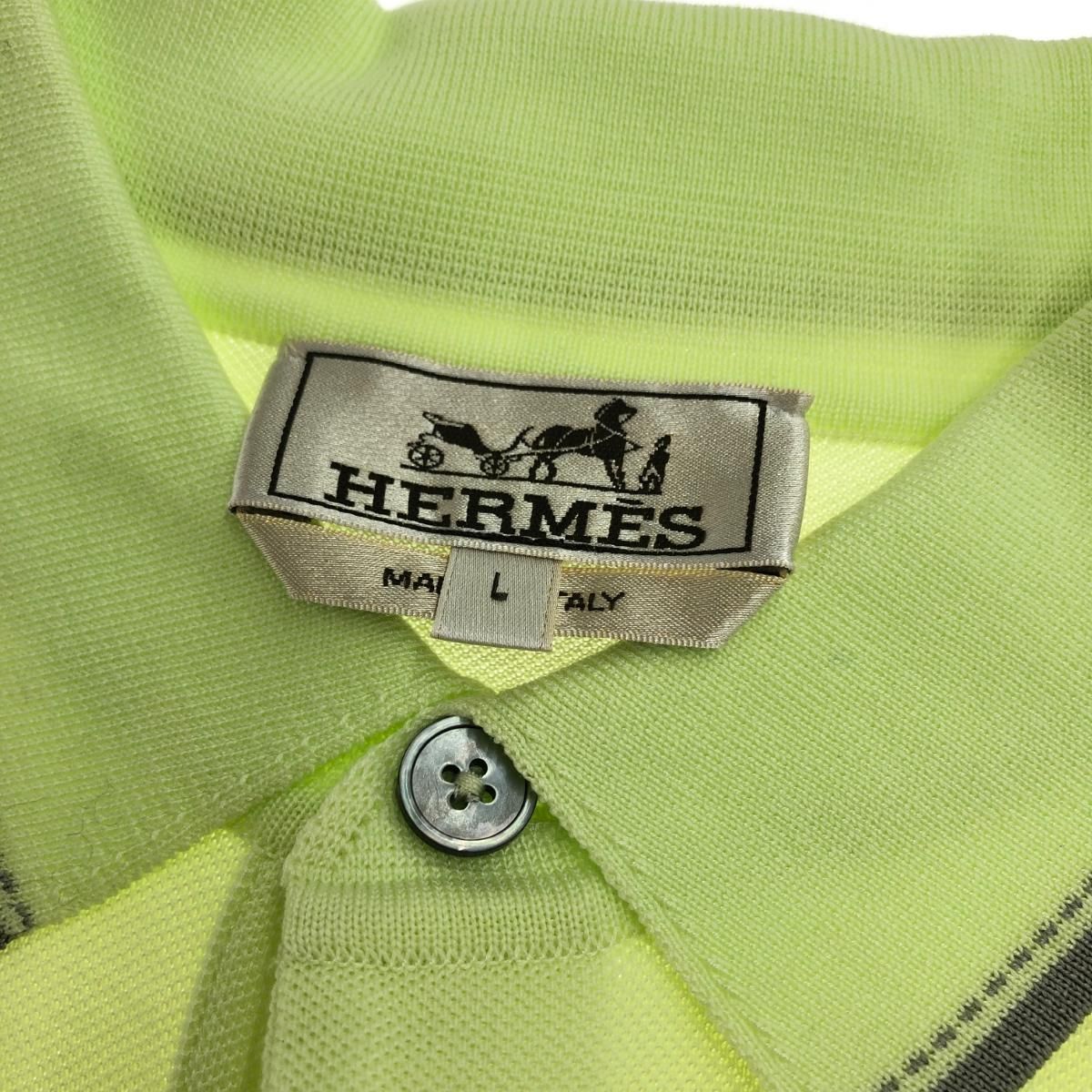 美品 HERMES エルメス ネオンイエロー ワンポイント 半袖