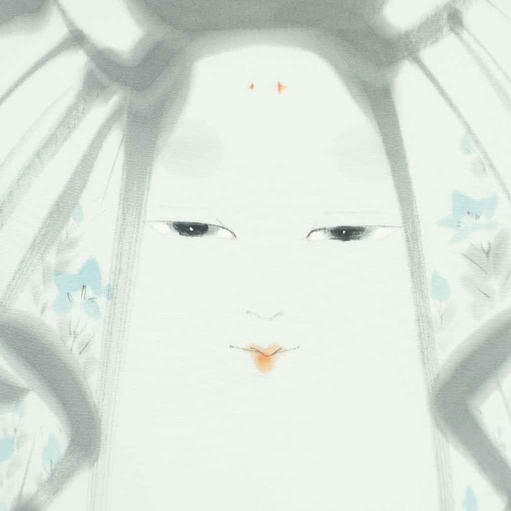 名古屋帯 幅31cm 長さ360cm レディース 人物画 秋冬春用 正絹 シルク ブルー リメイク リユース リサイクル 呉服のきくや