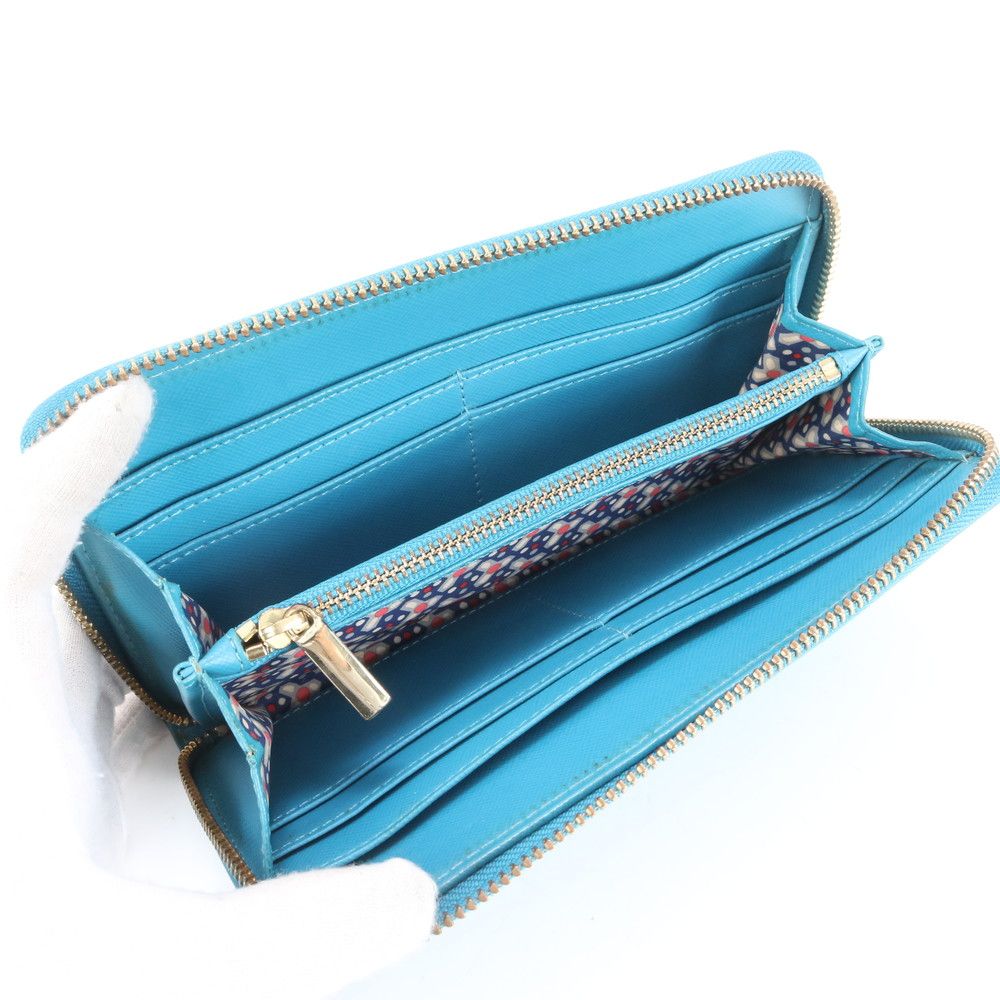 極美品✨ トリーバーチ 長財布 青 シボ革 ラウンドファスナー ロゴ型