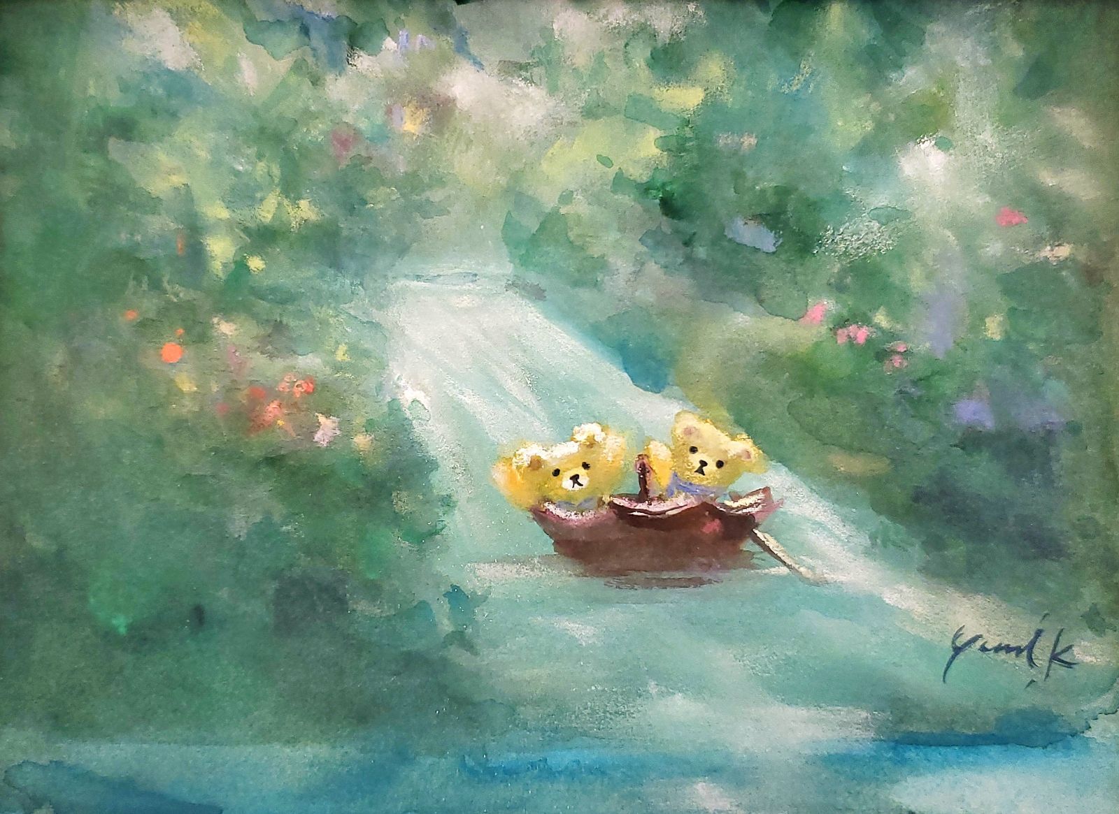 夏の水辺 ハンドメイドパステル画 絵画アート原画