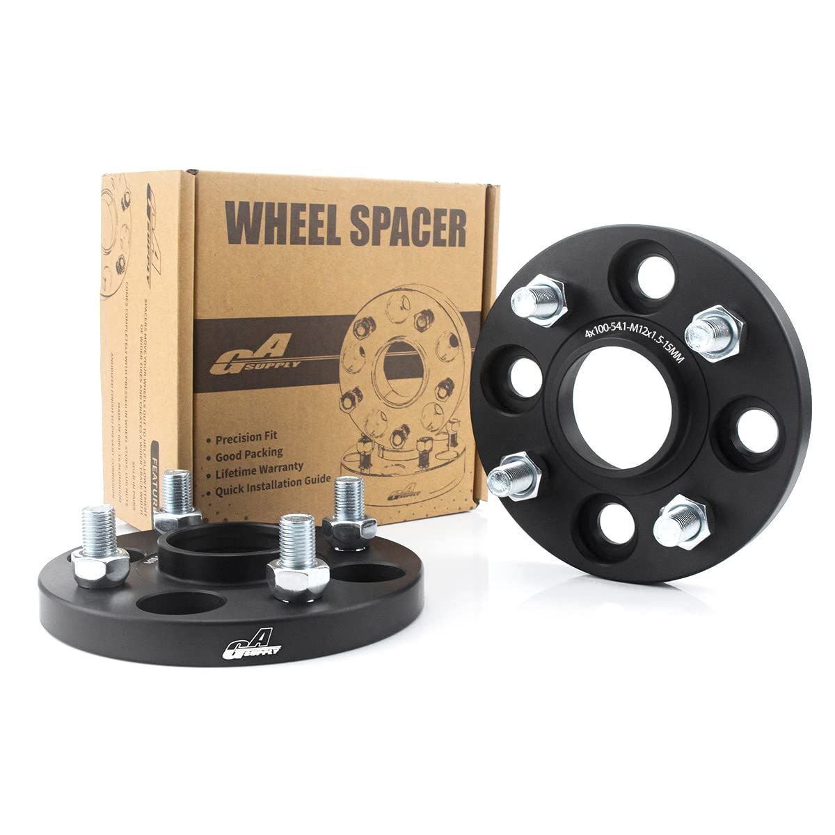 新品 GAsupply 鍛造ワイドトレッドスペーサー PCD100 4H 内径54.1 M12XP1.5 厚さ15mm ワイトレハブリング一体 マットブラック【2枚セット】