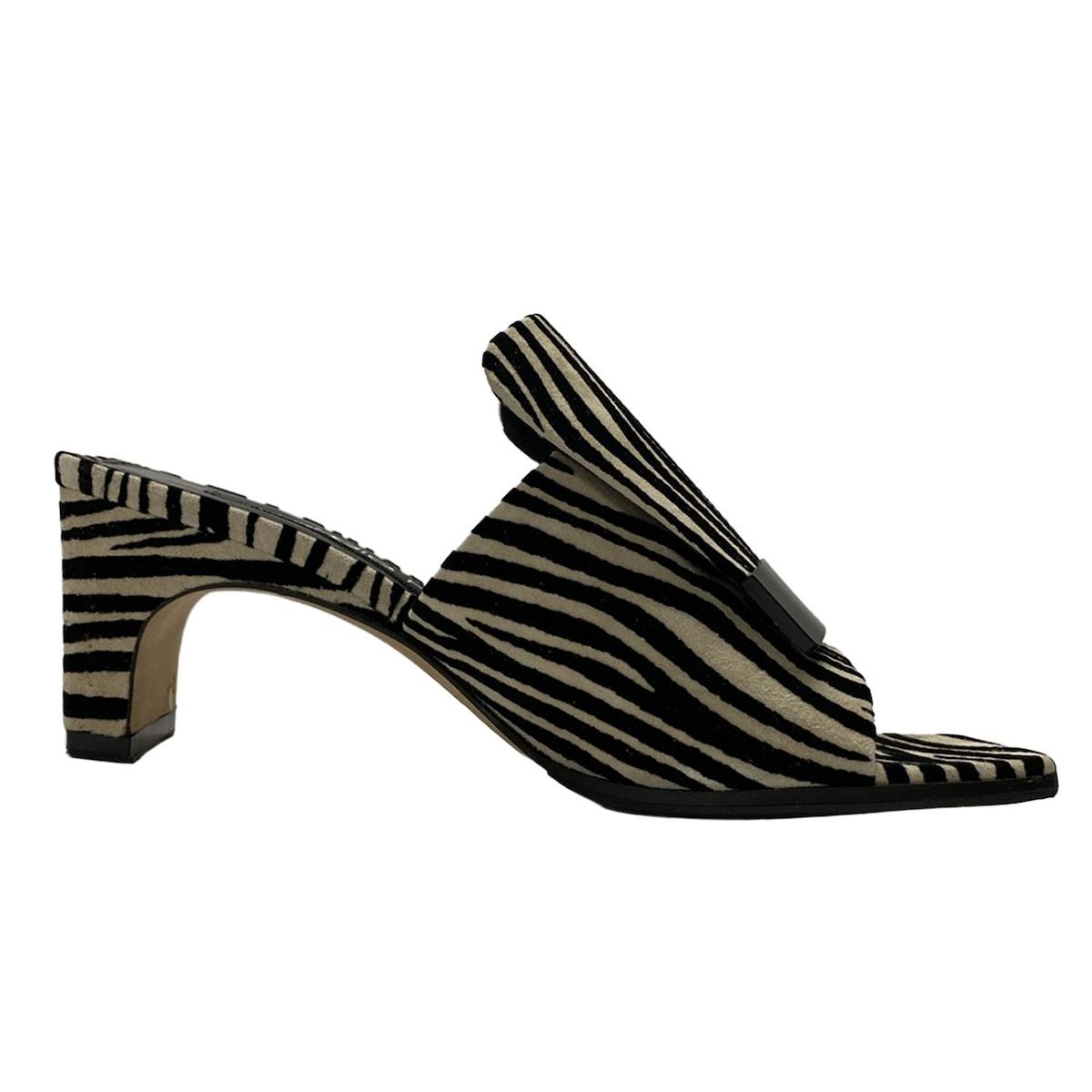sergio rossi セルジオロッシ ミュール 35 レディース - ベージュ×黒 ゼブラ柄 アウトソール張替済