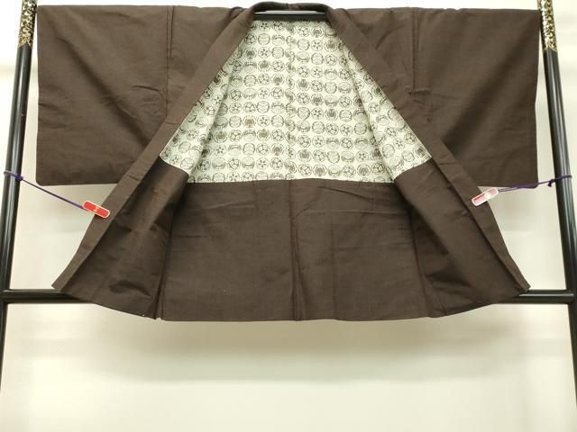 平和屋着物○男性 紬 アンサンブル 赤墨色 正絹 逸品 DAAS2369tw