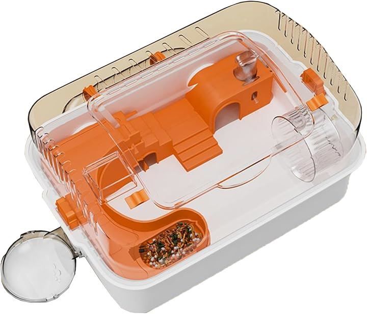 QD-WST ハムスターケージ 小動物用ケージ 透明 DIY ABS製 組立式 給水ボトルなど 持ち運びやすい お掃除しやすい 通気穴いっぱい 華やかなオレンジ色 直径12cmホイール オレンジ 58Ｘ35Ｘ25ＣＭ