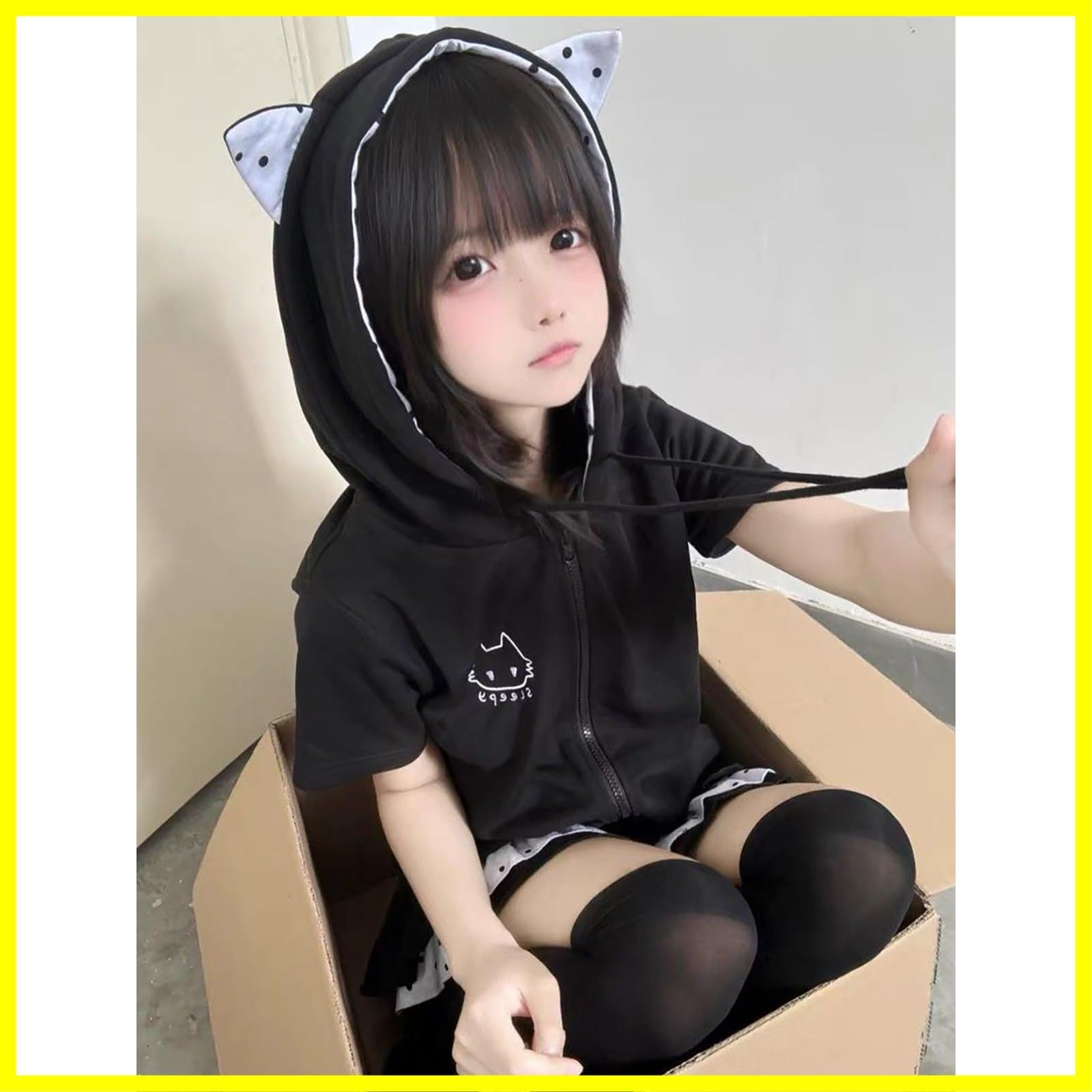 猫耳 半袖 パーカー Y2K 古着 地雷 ギャル に*ん様 【新品】y2k 猫耳顔文字半袖 Tシャツ パーカー スカート