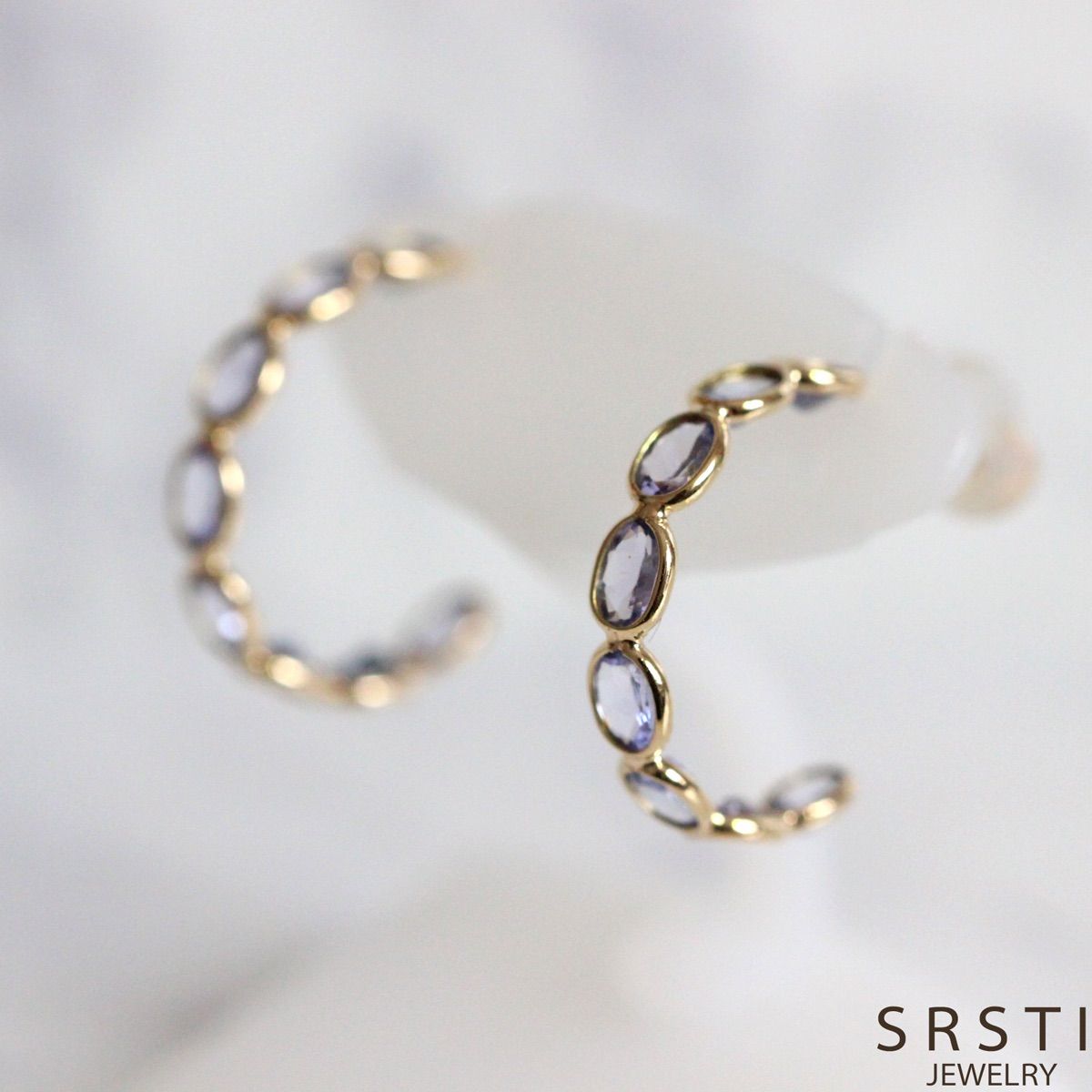 タンザナイトK14YGハーフフープピアス