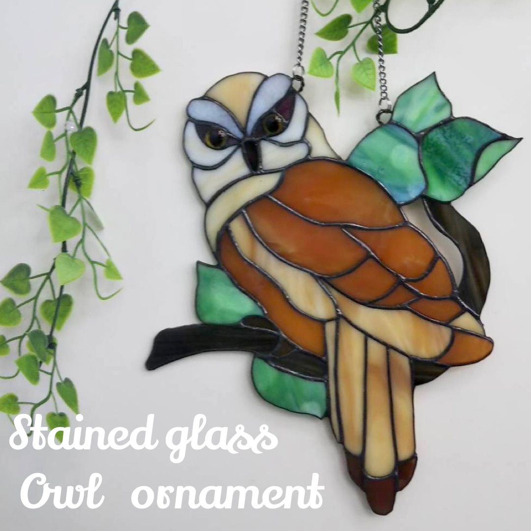 ステンドグラス受注制作オーナメント＊ふくろう SALEステンドグラス☆ふくろうオーナメントサンキャッチャー梟