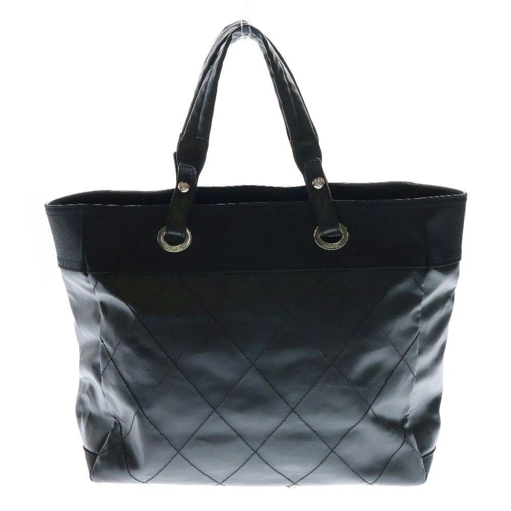 CHANEL シャネル パリビアリッツGM トートバッグ ブラック レザー×キャンバス シルバー金具 A34209