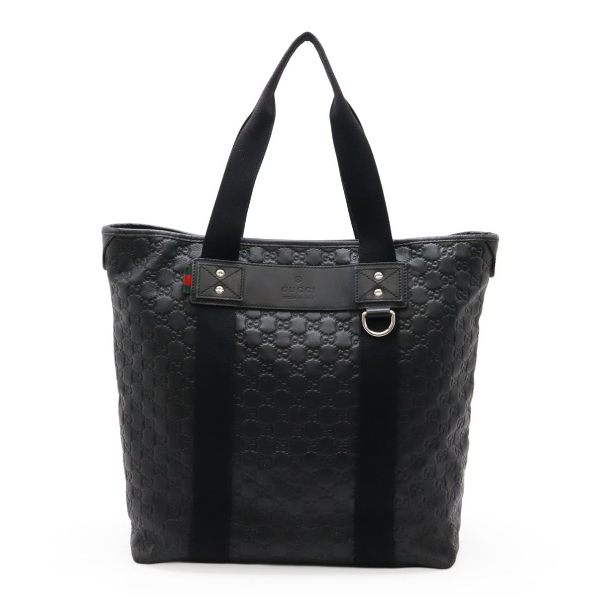 GUCCI グッチ グッチシマ パラナ ウェブループ トートバッグ ラージトート ショルダーバッグ ラバーコーティングレザー ブラック 黒 268175