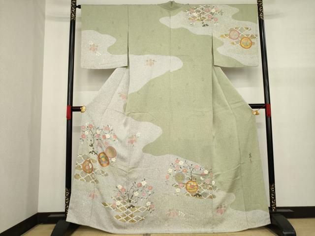 平和屋着物●京友禅の第一人者　松井青々　訪問着　吉祥花蝶丸文　金彩　正絹　逸品　AAAY9765ck 平和屋着物○京友禅の第一人者 松井青々 訪問着 吉祥花蝶丸文 金彩