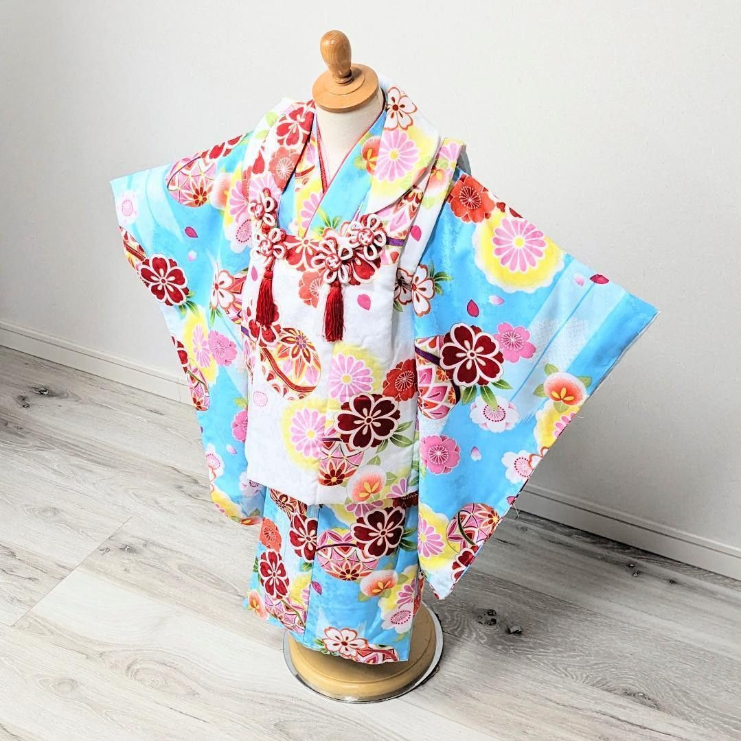 七五三 3歳〜4歳 アンティークお着物セット 正絹被布 ビーズバッグ